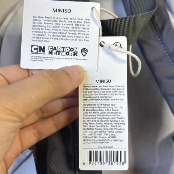 Miniso Cartoon Network We Bare Bears Collection 5.0 Backpack Gray Panda Pan Pan - Picture 3 of 10